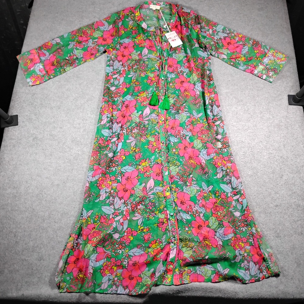 Roller Rabbit Ashbury Floral Chahna Kurta Green Boho Button Front Dress Size M